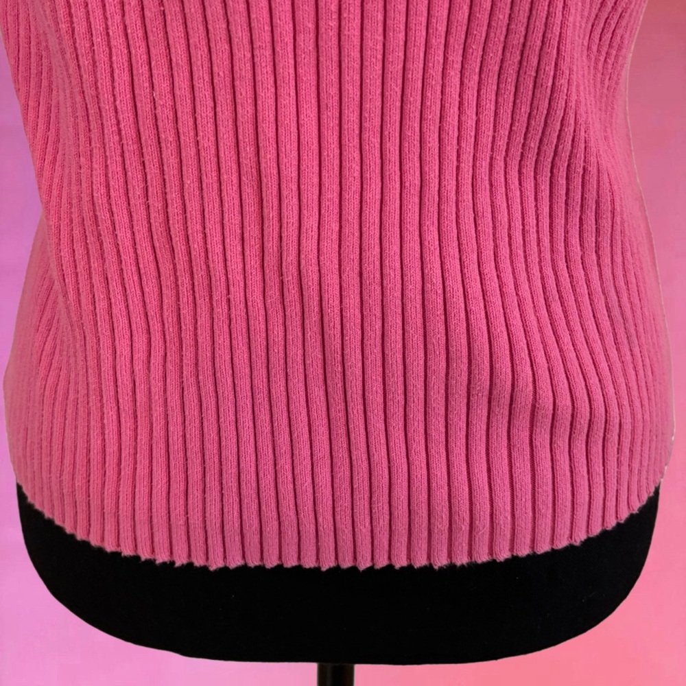 Y2K 2000s Eagle’s Eye Pink Coquette V-Neck Ribbed Sweater Knit Top - Medium - Picture 11 of 16